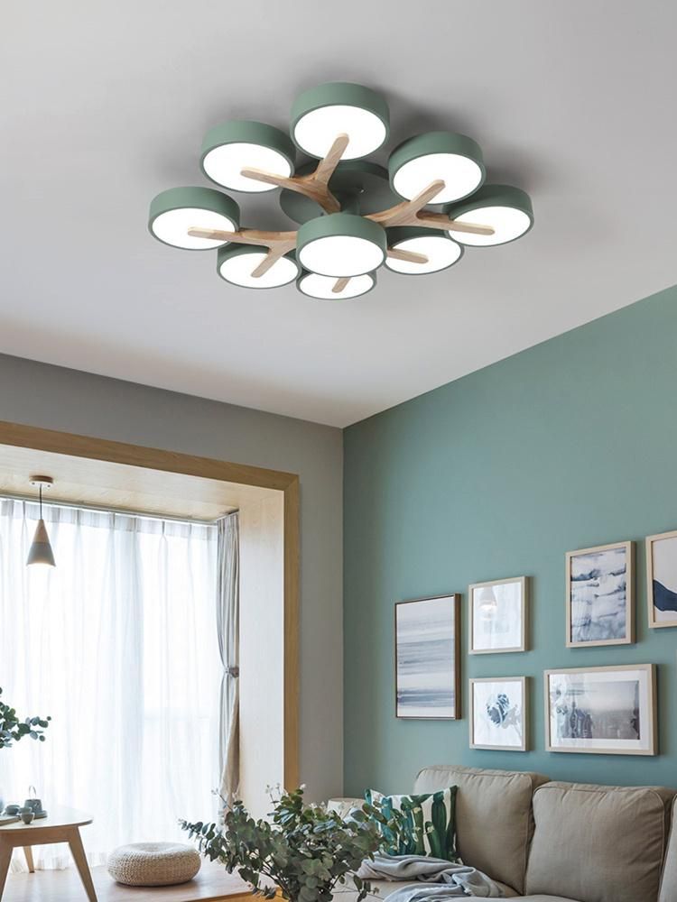 Modern LED Ceiling Lamps for Living Room Bedroom Kitchen Home Surface Mount Nordic Style Wooden Chandelier (WH-WA-22)