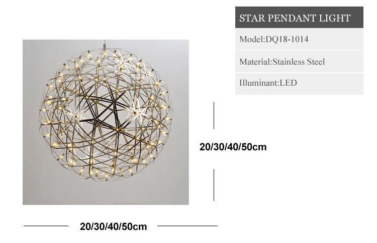 Customized Modern Stainless Steel LED Spark Ball Shape Chandelier Pendant Lamp for Hotel Home