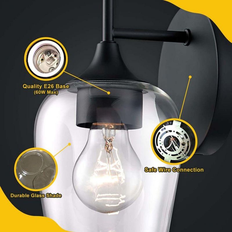 Black Wall Sconces Farmhouse Sconces Wall Lighting Hardwired Bathroom Vanity Lighting with Clear Champagne Glass Shade Indoor Wall Lamp Kitchen Stairway Living