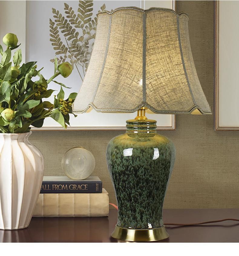 Pure American Ceramic Table Lamp Bedroom Bedside Lamp Living Room Study European Ice Crack Retro Copper Lamp