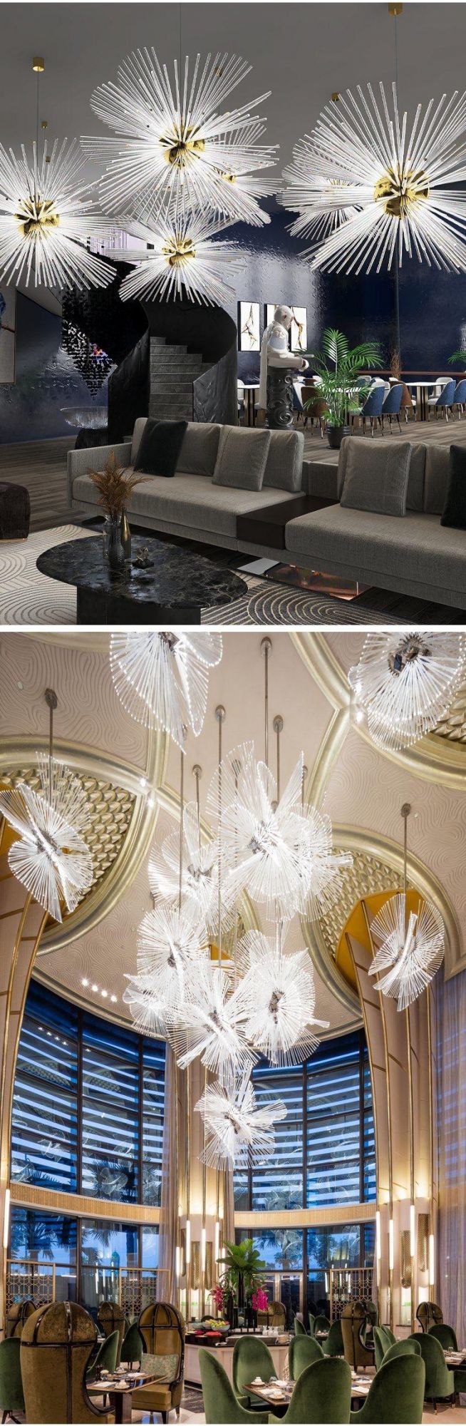 Hot Selling Custom Large Crystal Glass Rod Hotel Villa Lobby LED Chandelier