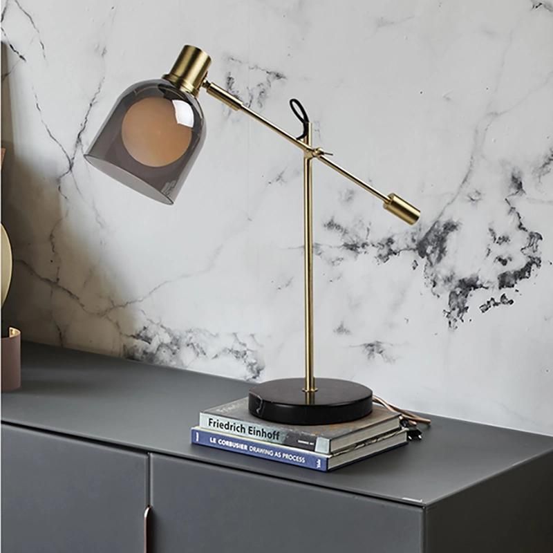 Adjustable Angle Table Lamp Gray Shade Vintage Style Reading Light