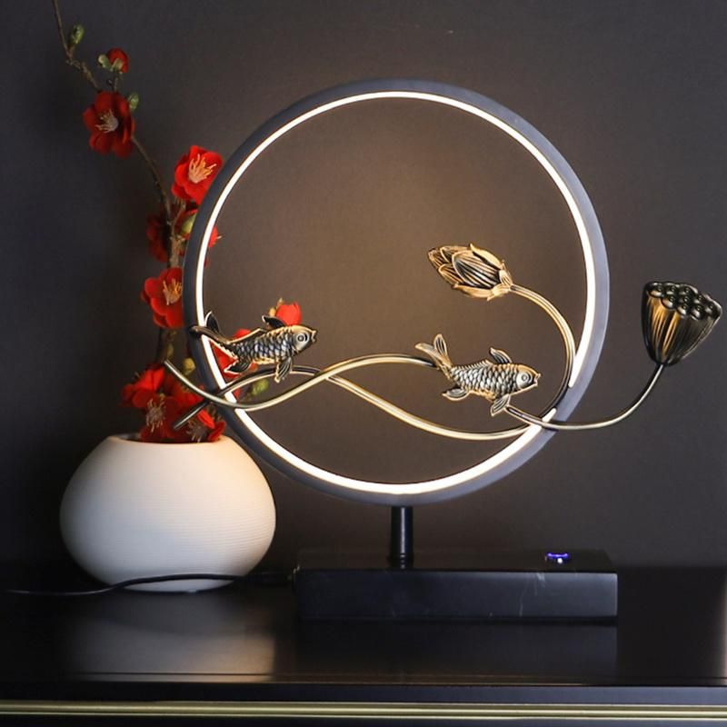 Chinese Japanese Style Fish Design Vintage Table Lamp Desk Lamp