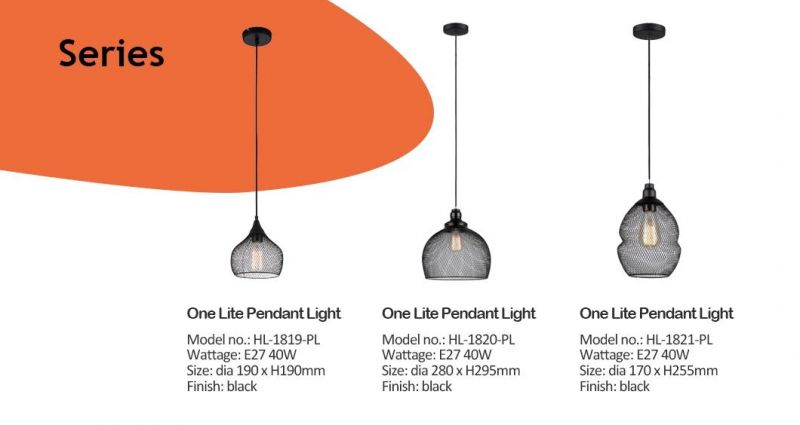 1 Light E27 Black Wire Shade Pendant Lamp (HL-1819-PL)