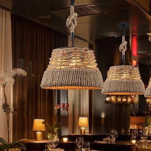 Indoor Lighting Pendant Lamp Rattan Pendant Light Hemp Rope Kitchen Pendant Lighting