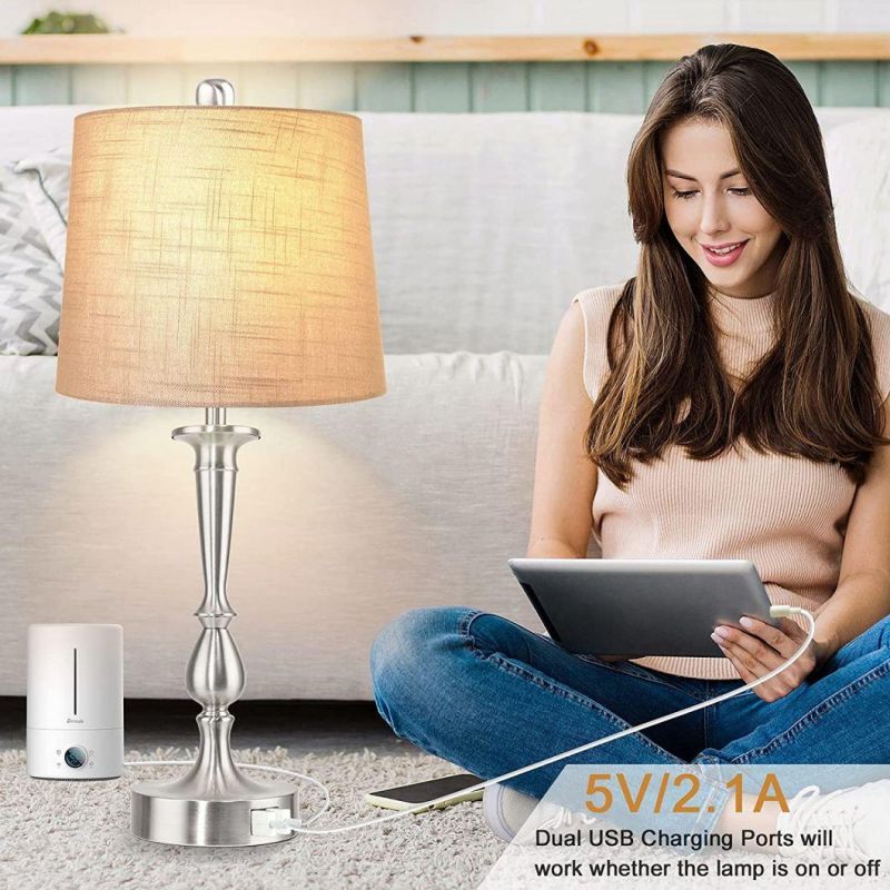 Touch Contral Dimmable USB Charging Port Brass Bedside Table Lamp