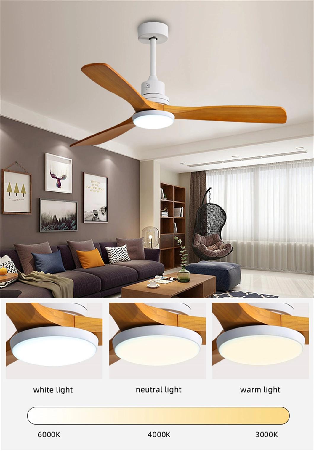 Simple Down Mount 110V 220V Remote Control Wooden Fan Blades Ceiling Fan and Light