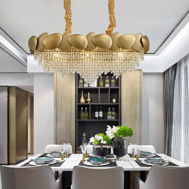 Luxury Design Golden Brass Iron Leaf Decoration K9 Crystal Krystal Drop Pendant Light for Hotel