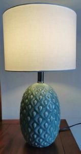 Modern Light Green Pineapple Pattern Ceramic Table Lamp with Fabric Hardback Drum Lamp Shade