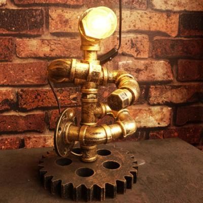 Iron Gear Steam Punk Loft Table Lights Wood Lights Robot Retro Vintage Bedroom Table Lamp (WH-VTB-32)