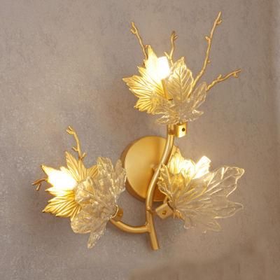 2022 Meerosee Fancy Decorative Maple Leaf Lighting for Wall Restaurant Cafe Copper Brass Wall Sconce Light