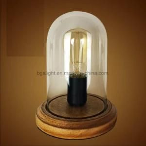 E27/ E26 Socket Vintage Wooden Table Lamps with Glass Cover for Bedroom