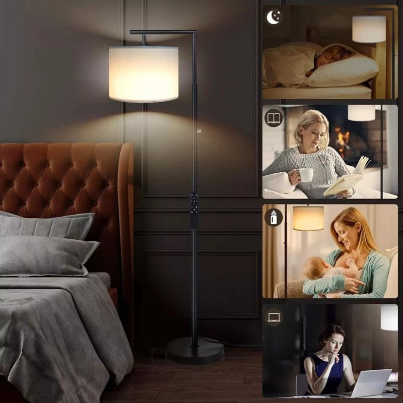 Stepless Brightness &4 Color Temperature Modern Standing Shade LED Floor Lamp with Remote & Rotary Switch Control