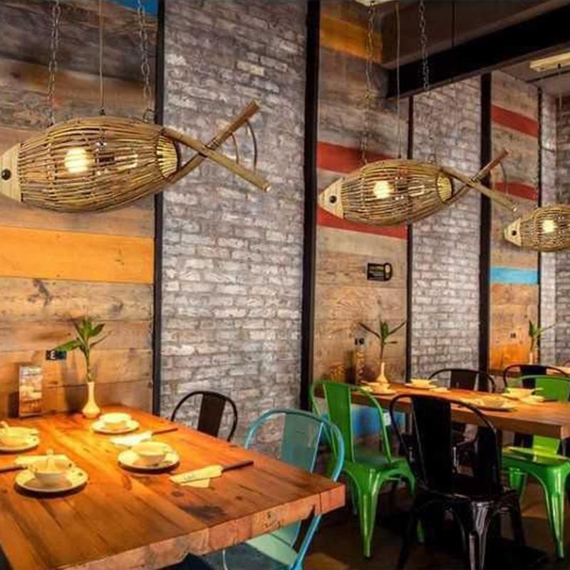 Fish Pendant Lamps Handmade Wood Weaving Pendant Light Hanging Lamp (WH-WP-46)