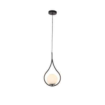 One Lite Black Drop Frame Pendant Lamp with Opal Glass