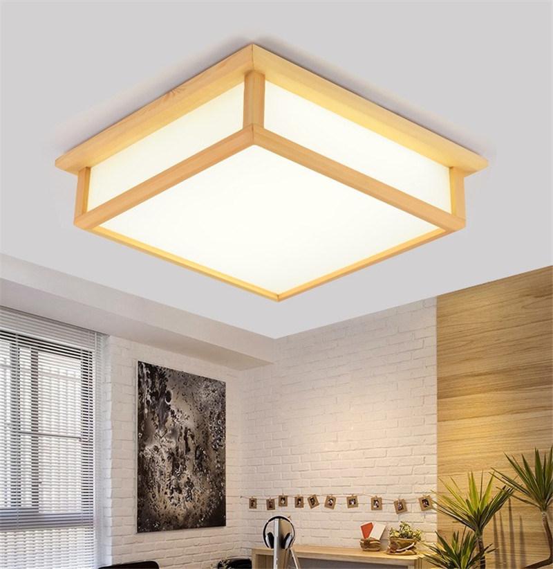 Japanese Wooden Square LED Ceiling Light Minimalist Modern Bedrooms Lamp (WH-WA-34)