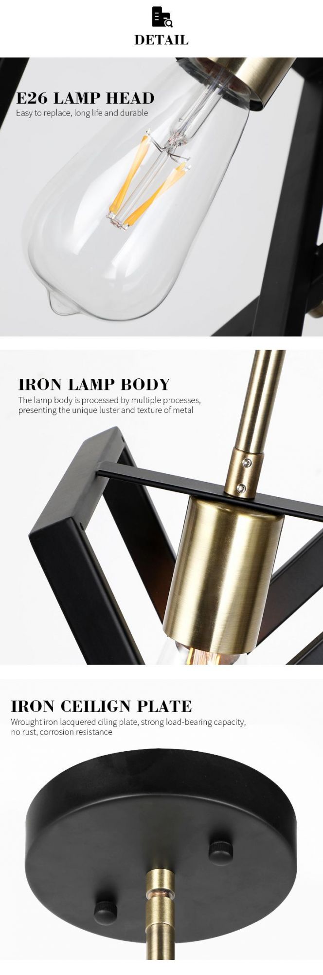 Modern Simple E27 Single Light Indoor Iron Black Glass Kitchen Pendant Light