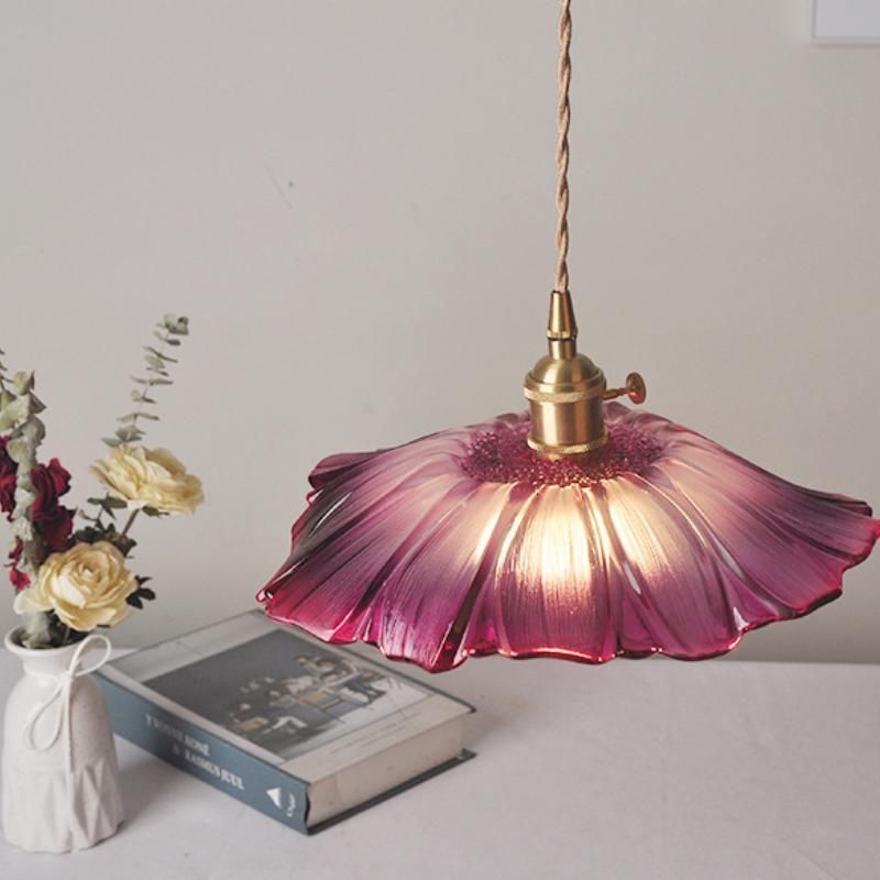 Vintage LED Pendant Lights Lotus Glass Hanging Lamps Home Lotus Lamp (WH-GP-106)