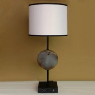 Fabric Shade with Black Fabric Trim and Mica Lamp Body Table Lamp.