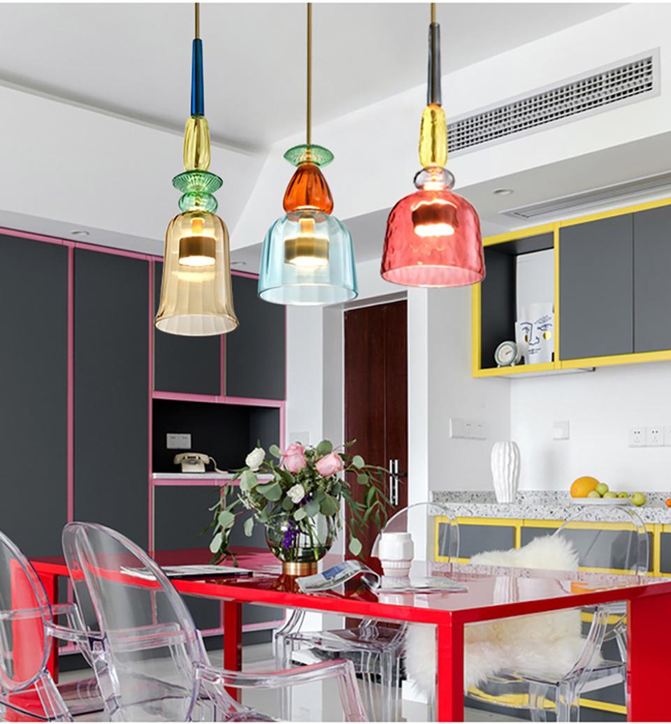 Nordic Colorful Pendant Lights Home Decorative Lighting Living Room Bedroom Indoor Glass Hanging Lamp (WH-GP-36)