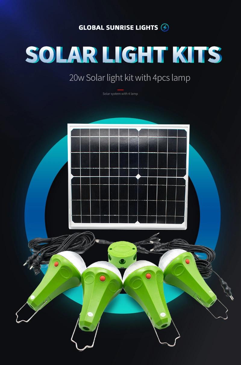 25W/11V Solar Panel with Four Rechegable Solar Camping and Home Power System of Lighting 5W Solar Bulbs 5m Cable