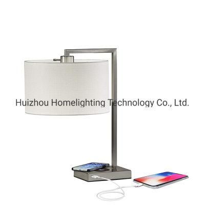 Jlt-9309 USB Port Wireless Charging Table Lamp with Round Shade