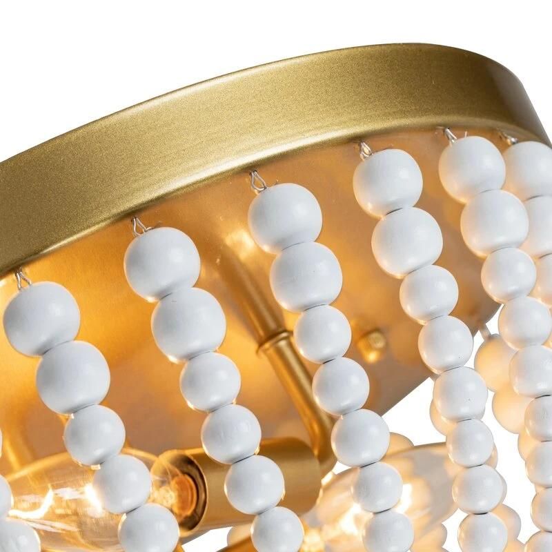 American Country Wooden Bead Ceiling Lamp Bedroom Children′s Room Creative Retro Iron Round Balcony Aisle Ceiling Lamp