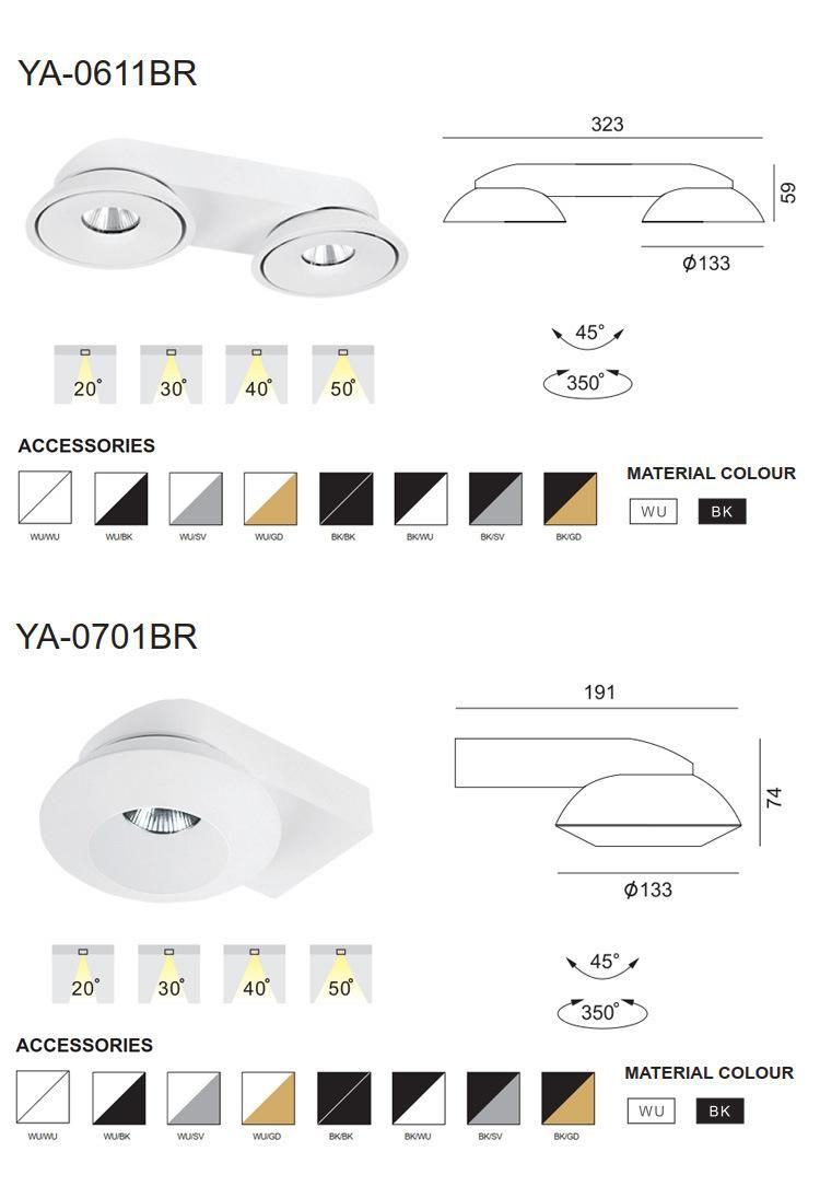 Four Heads Commercial Square Shape Office Hotel Home COB 60W Surface Mounted LED Spotlight