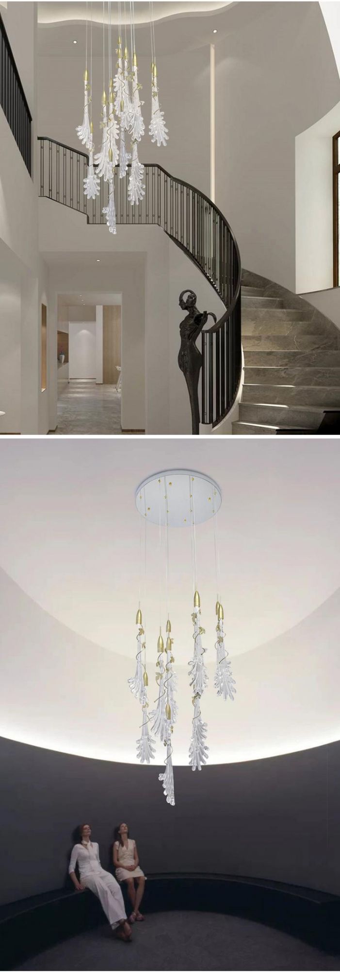 High Quality Stairway Villa Department Store Custom Project White Glass Luxury Chandelier