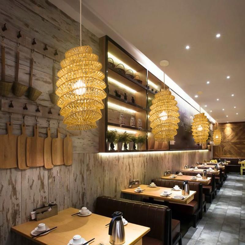Wooden Lantern Chandelier Asian Style Dining Room Restaurant Pendant Lamp