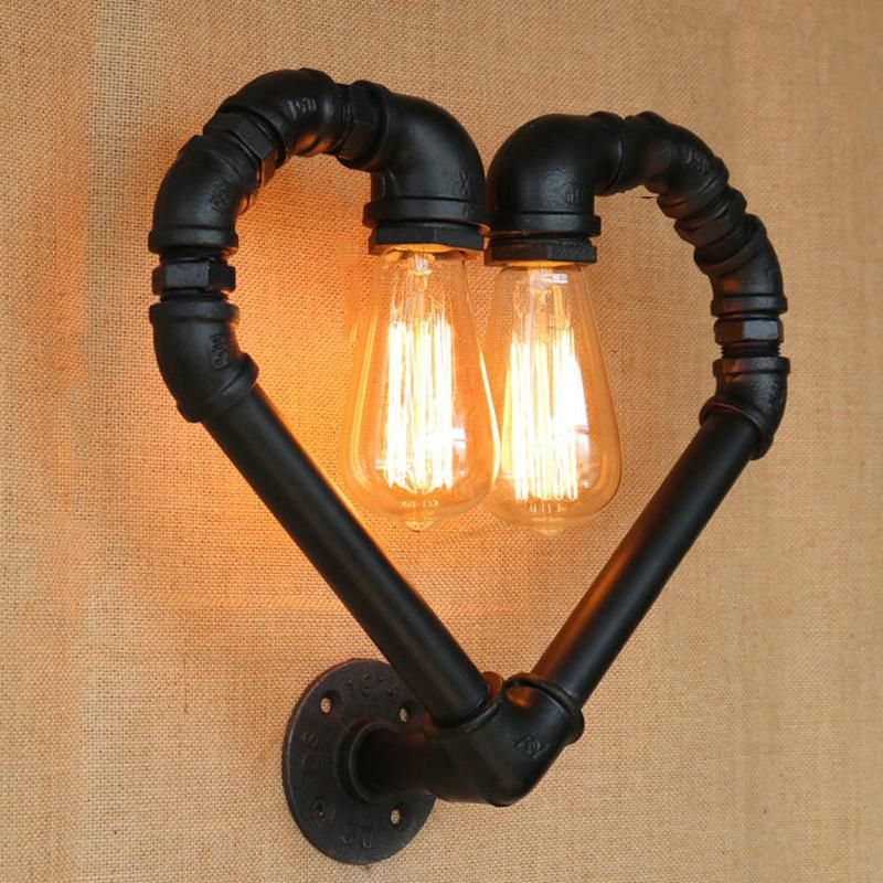 Creative Vintage Pipe Wall Light Loft Edison Industry E27 Light Bar Heart Wall Lamp (WH-VR-34)
