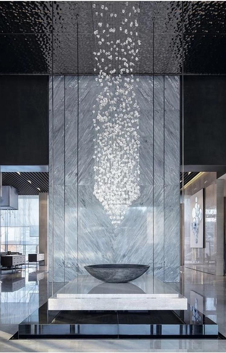 Long Glass Stone Decoration Luxury Hotel Lobby Villa Staircase Custom Project LED Chandelier Light