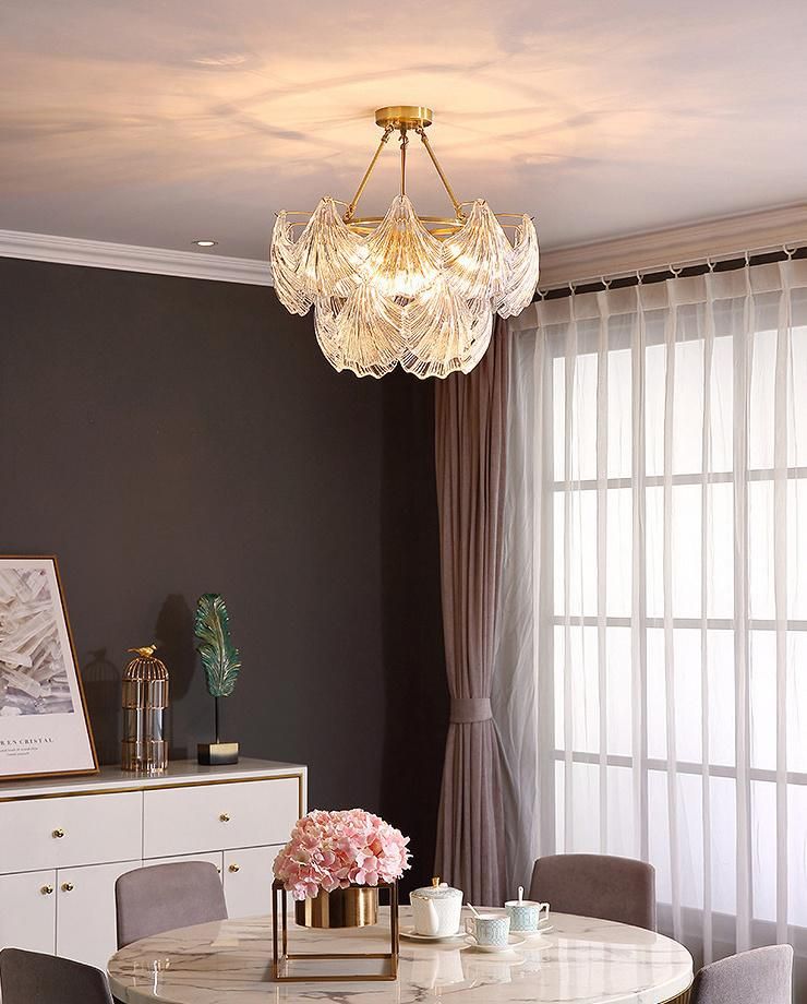 LED Light Luxury Living Room Chandelier Gorgeous European Style Crystal Shell Lamp Indoor Lights