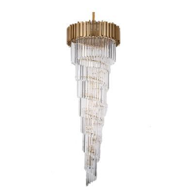 New Design Large Decorative Living Room Factory Spiral Long Modern Luxury Crystal Chandelier Pendant Light for High Ceilings