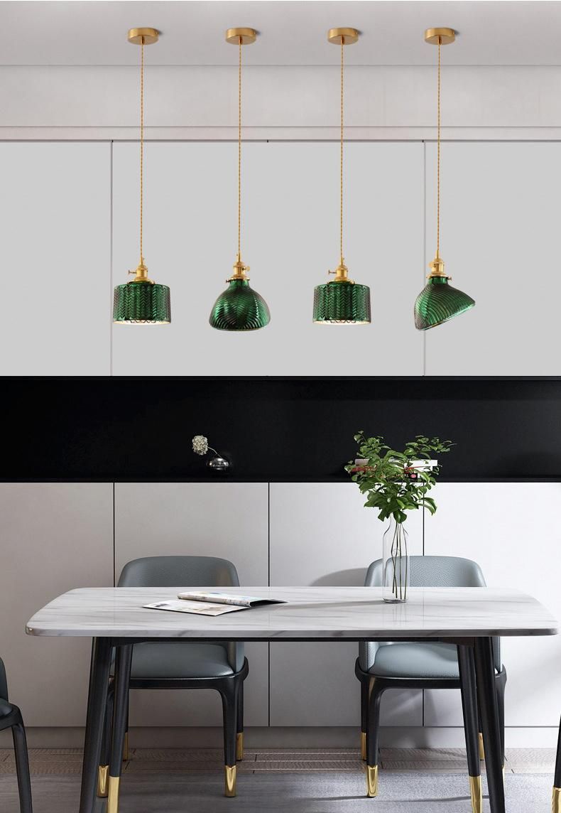 LED Simple Green Brass Glass Art Elegant Decorative Light Chandelier