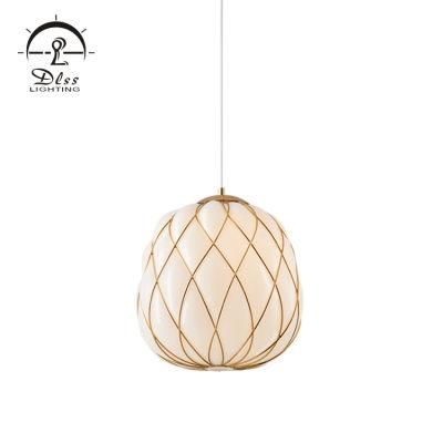 Pineapple White Glass Gold Metal Designer Suspension Lamp
