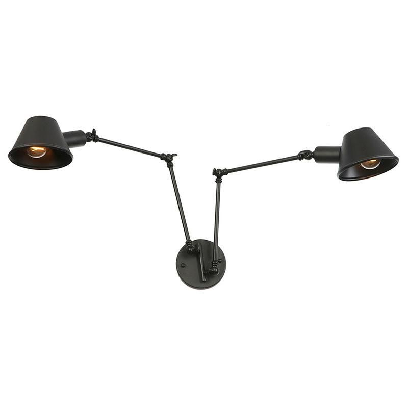 Industrial Retro Brass Wall Light Adjustable 1-Light Indoor Wall Sconce with Extendable Double Swing Arms