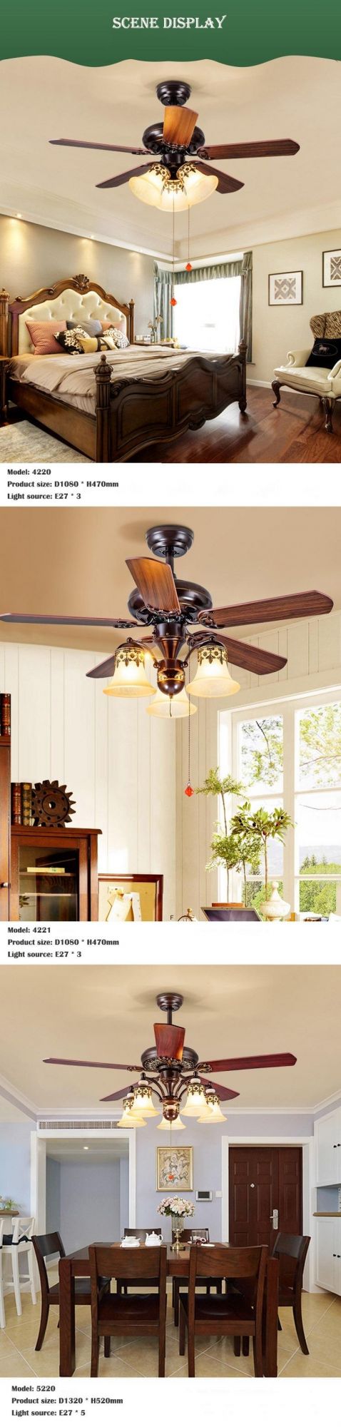 Decoration 52inch 5blades Diningroom Ceiling Fans with Remote Control Ceiling Fan with Light