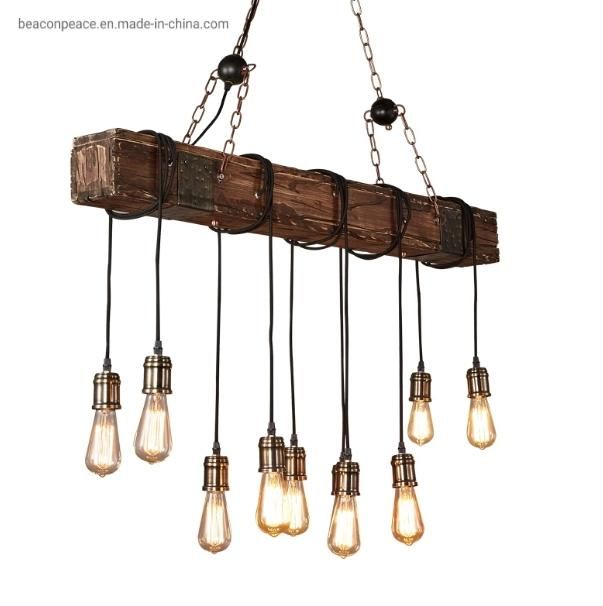 Industrial Natural Wood Lighting Vintage Hemp Rope Pendant Lamp