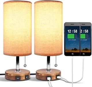 Table Lamps for Bedroom Set of 2 with USB Port, Bedside Table Lamps for Living Room Dorm Office, 3 Color Mode Pull Chain Nightstand Lamp