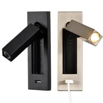 USB Wall Lamp for Bedroom Bedside Reading Lighting Ressessed Aluminum Wandlamp Sconces Fixtures Modern Book Lights