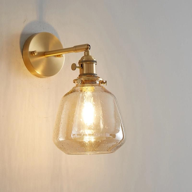 Retro Bedroom Bedside Wall Lamp Modern Corridor Wall Lamp Brass Bubble Glass Wall Light