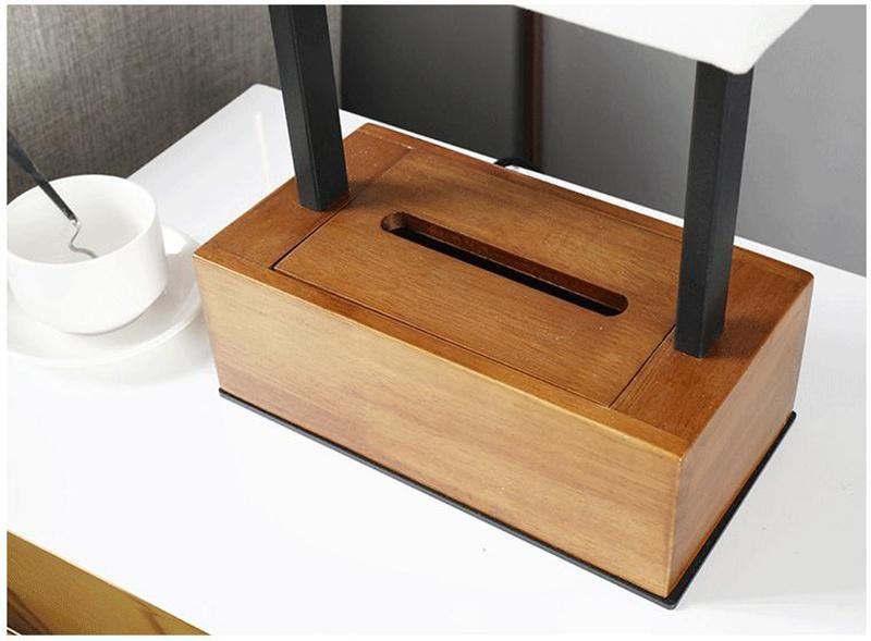 Jlt-4589 Modern Walnut Wooden Base Table Lamp with Tissue Box for Hotel Guest Room Bedroom Bedside