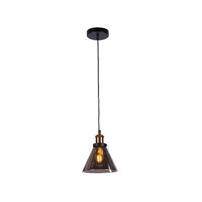 One Lite E27 Smoky Glass Pendant Lamp in Matt Black