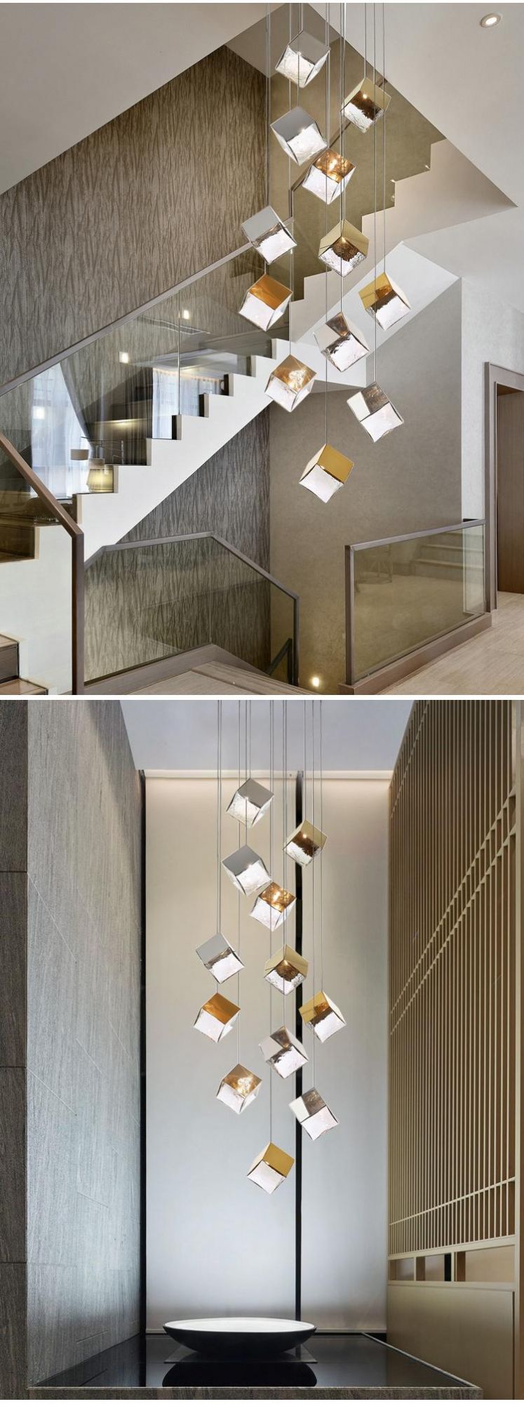 High Brightness Decorative Long Stair Dining Hall Show Room Glass Custom LED Chandelier Lamp