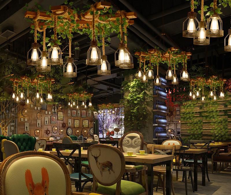 Retro Industrial Style Twine Chandelier Coffee Shop Green Plant Creative Personality Barbecue Garden Hanging Lamp (WH-VP-157)
