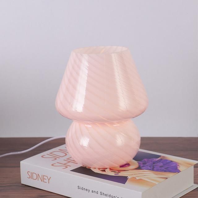 Striped Mushroom Mini Table Lamp Swirl Glass Lamp Study Bedside