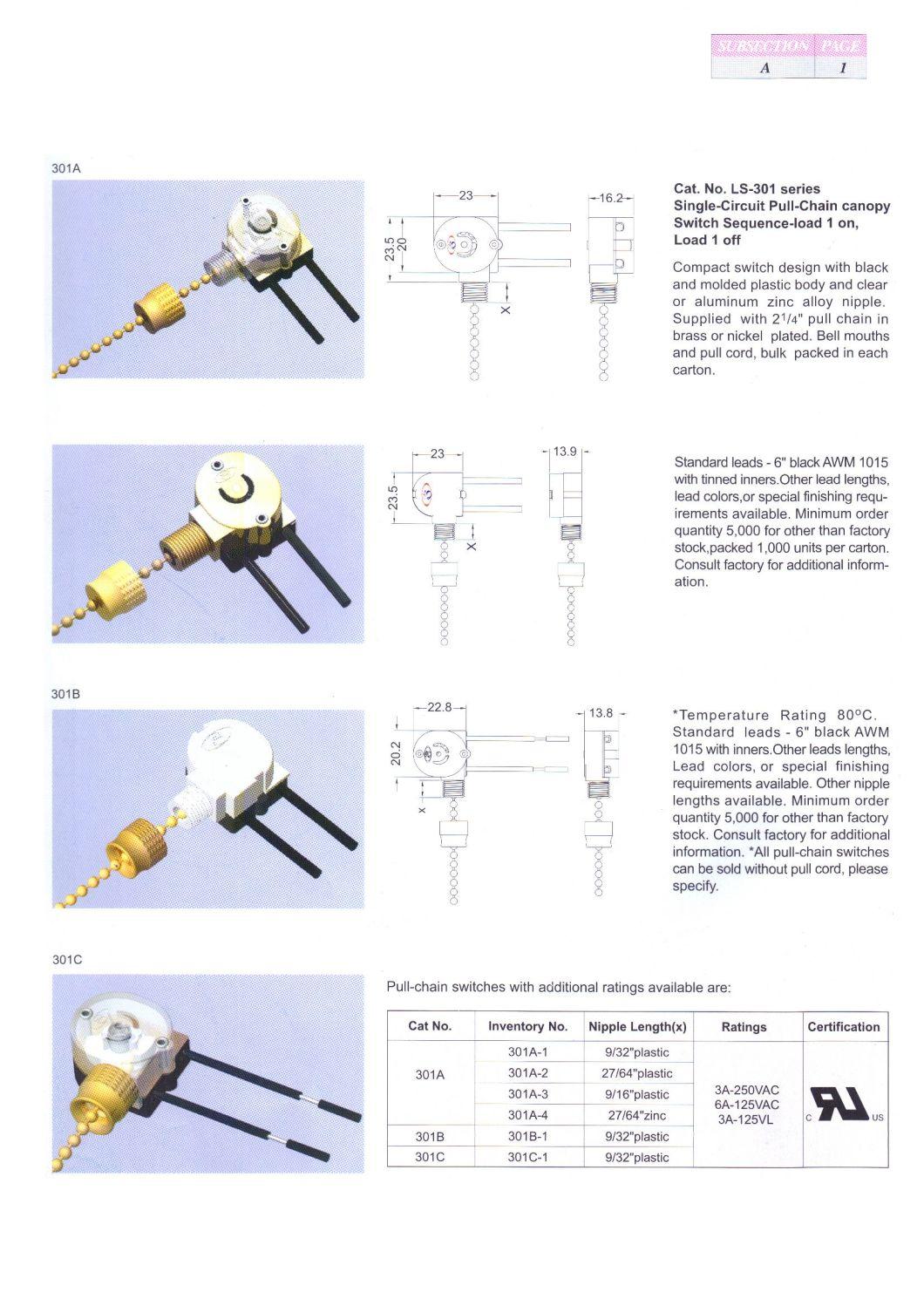 3A 250va Single Circuit Pull Chain Canopy Switch