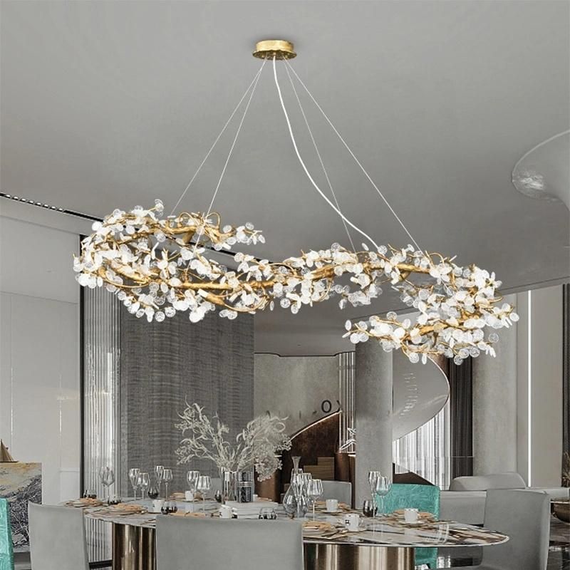 Copper Chandelier Living Room Lamp Modern Crystal Pendant Light Lamp