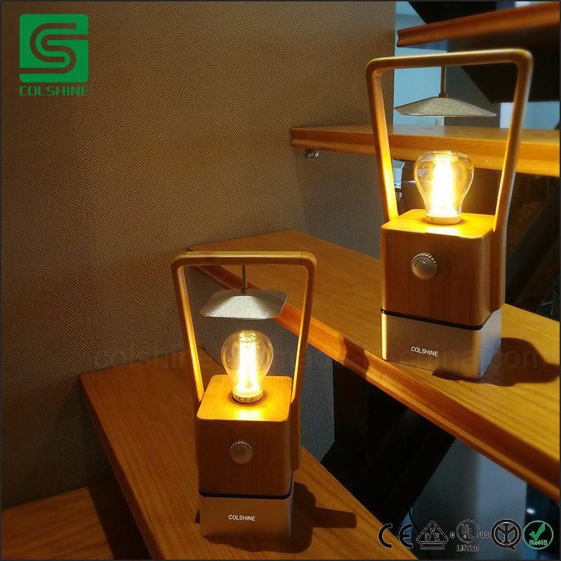 Portable Dimmable Bamboo Table Lamp with USB Changer for Camping
